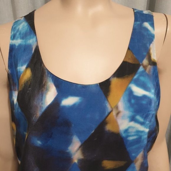 SABA AU-12 Blue/Black Abstract Sleeveless Top Scoop Neck Viscose/Silk Good Condi - Picture 6 of 11